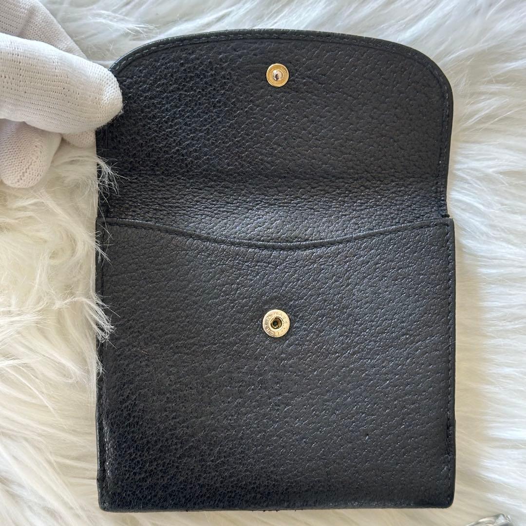 GUCCI 黒レザー 二つ折り財布 ゴールド金具 ブラック