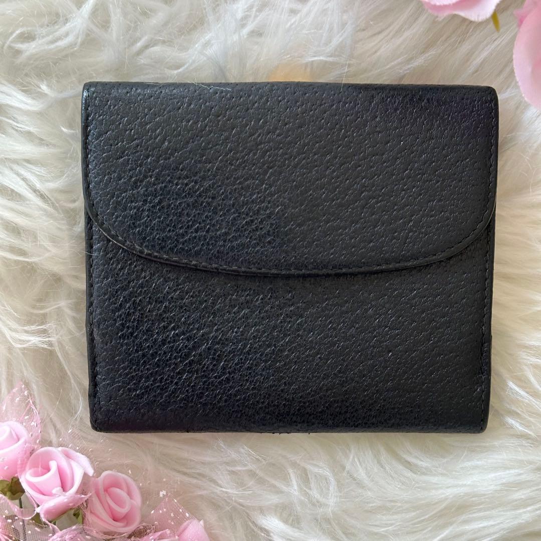 GUCCI 黒レザー 二つ折り財布 ゴールド金具 ブラック