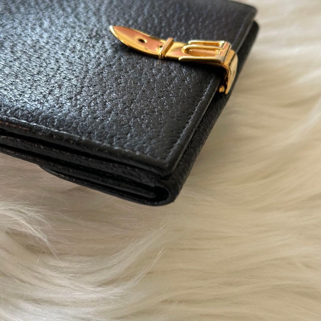 GUCCI 黒レザー 二つ折り財布 ゴールド金具 ブラック
