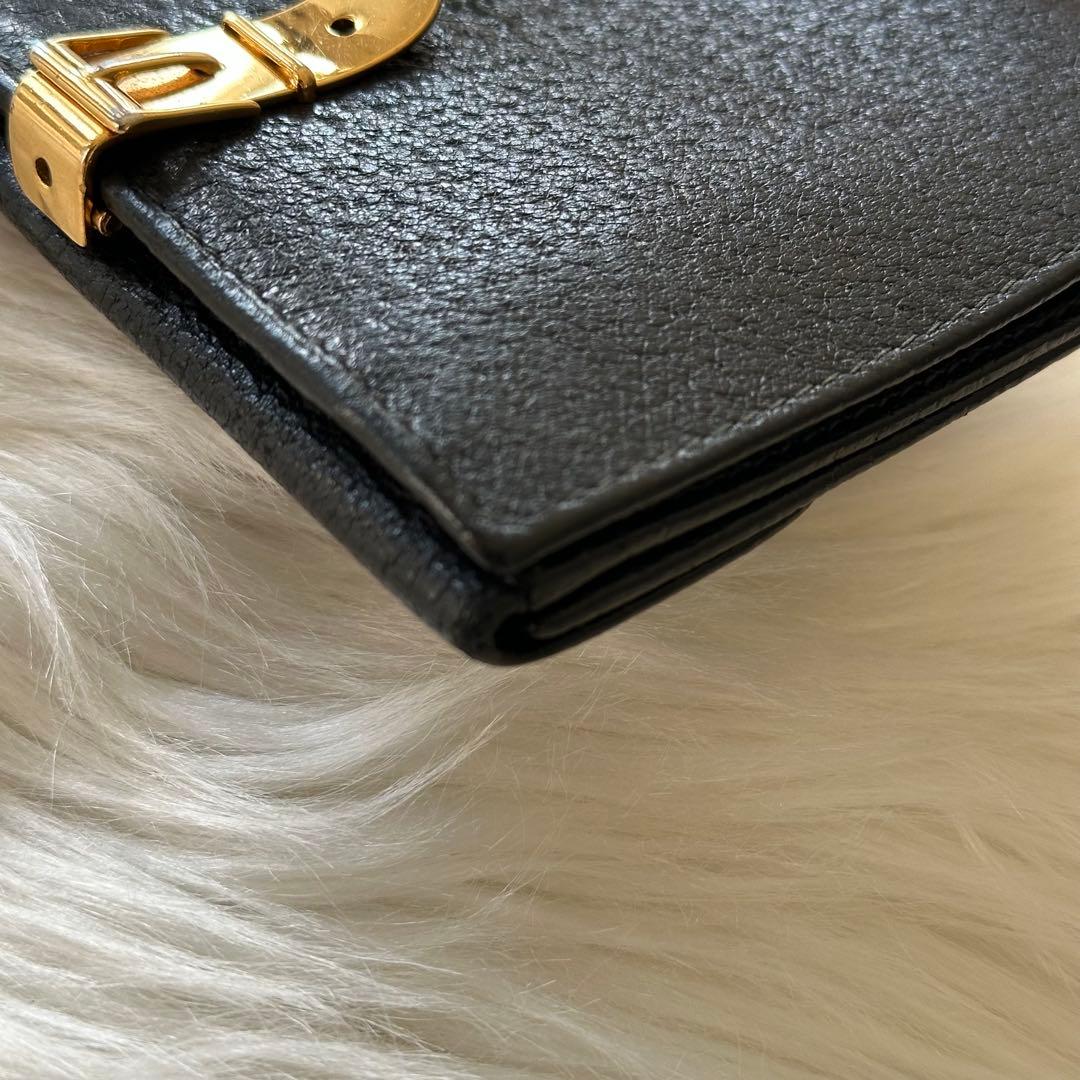 GUCCI 黒レザー 二つ折り財布 ゴールド金具 ブラック