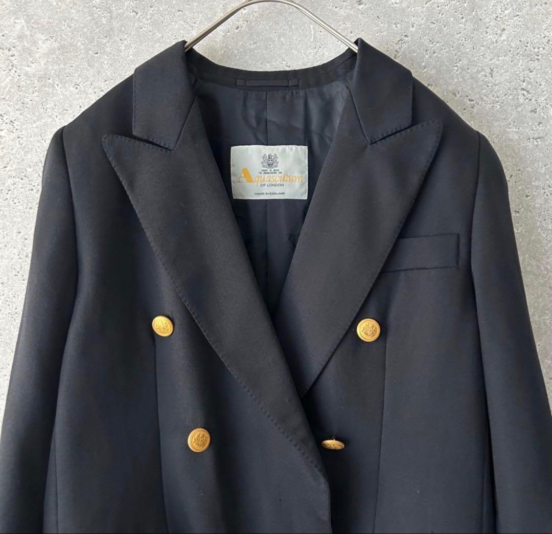 Aquascutum ダブル テーラードジャケット 紺ブレ 金ボタン