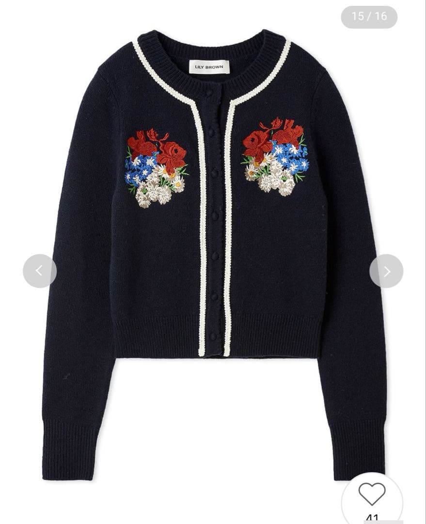LILY BROWN フラワー刺繍 カーディガン ネイビー