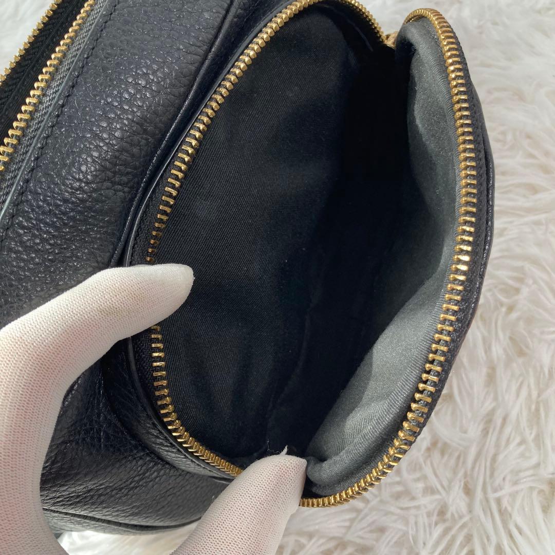 極美品　コーチ　ウェストポーチ　2way 黒　レザー　ダブルファスナー