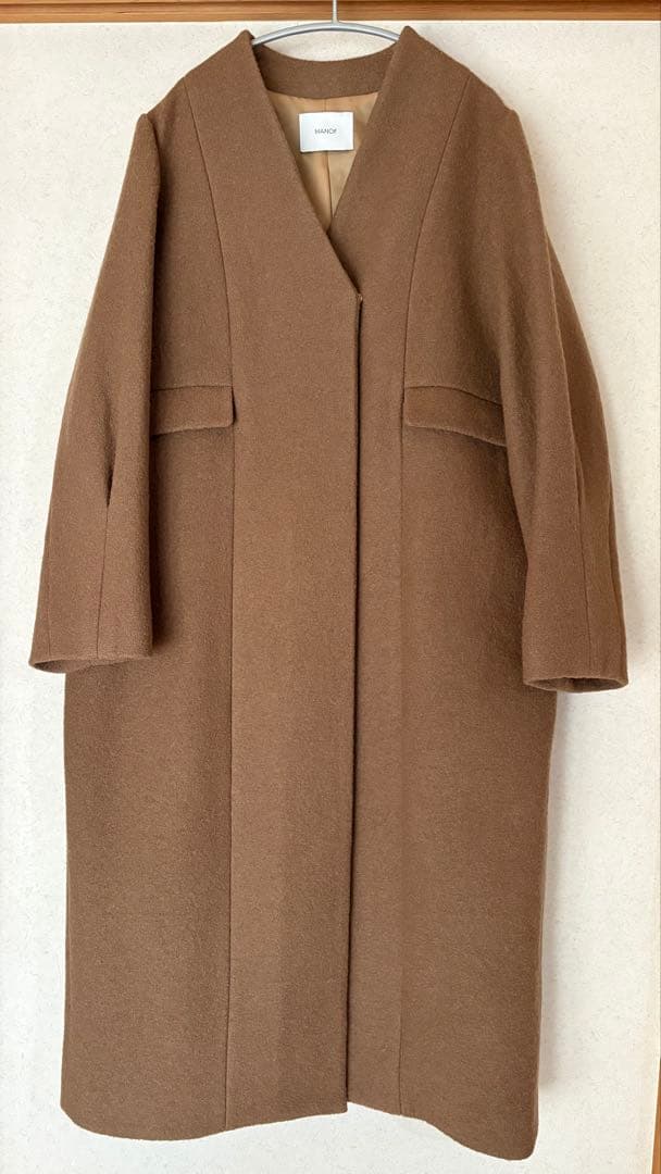 美品MANOF COLLARLESS LONG COAT マノフ完売品キャメルS