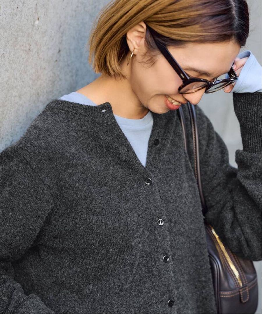 FRAMeWORK 圧縮ウールクルーネックカーディガン