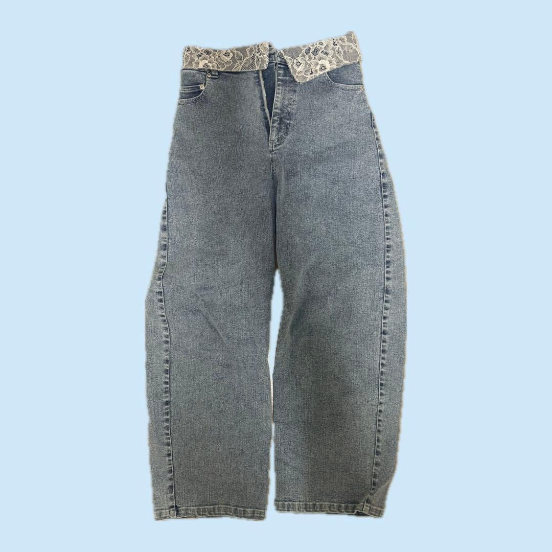 monepine レースドッキングデザインデニムパンツ モネピネ かきぶちももの
