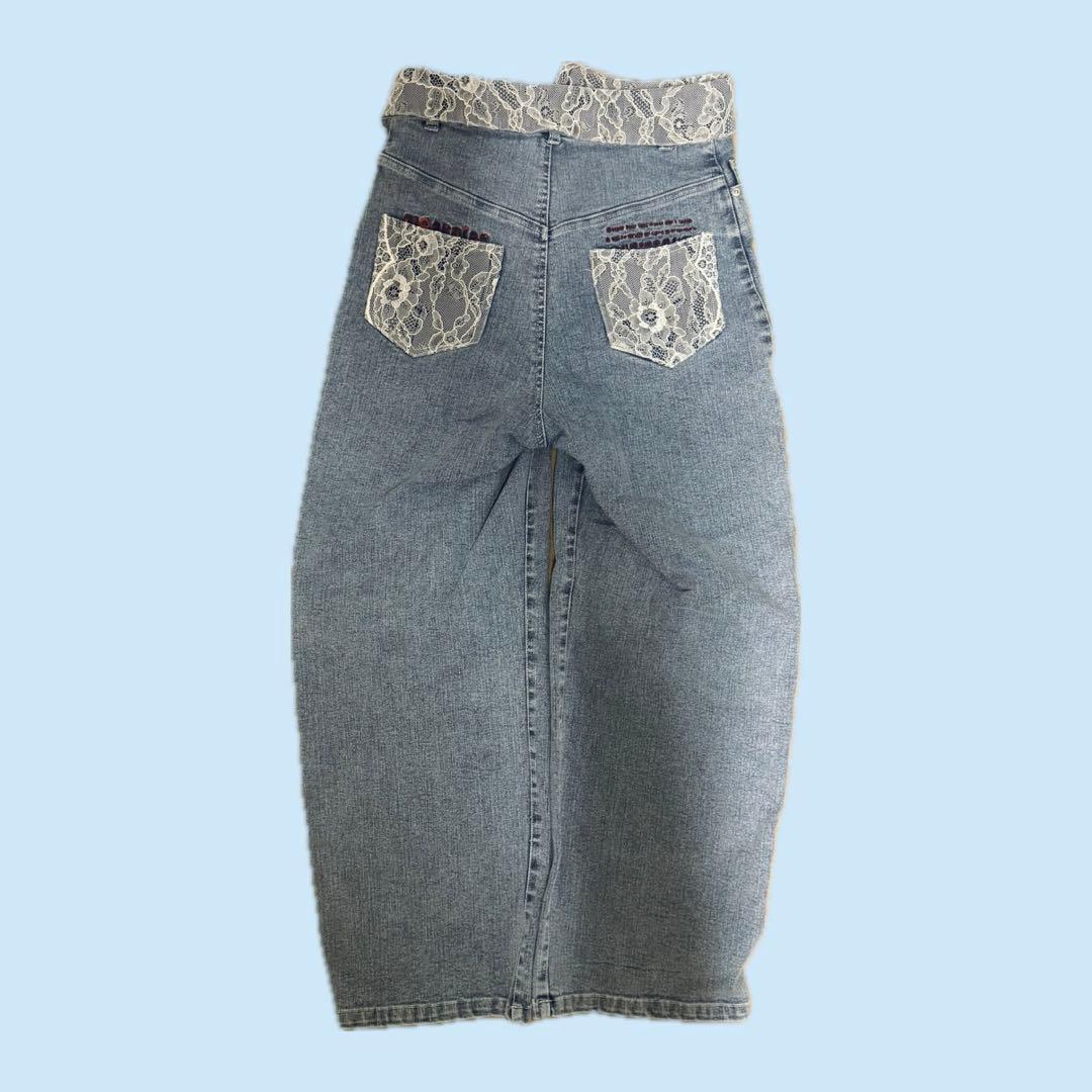 monepine レースドッキングデザインデニムパンツ モネピネ かきぶちももの