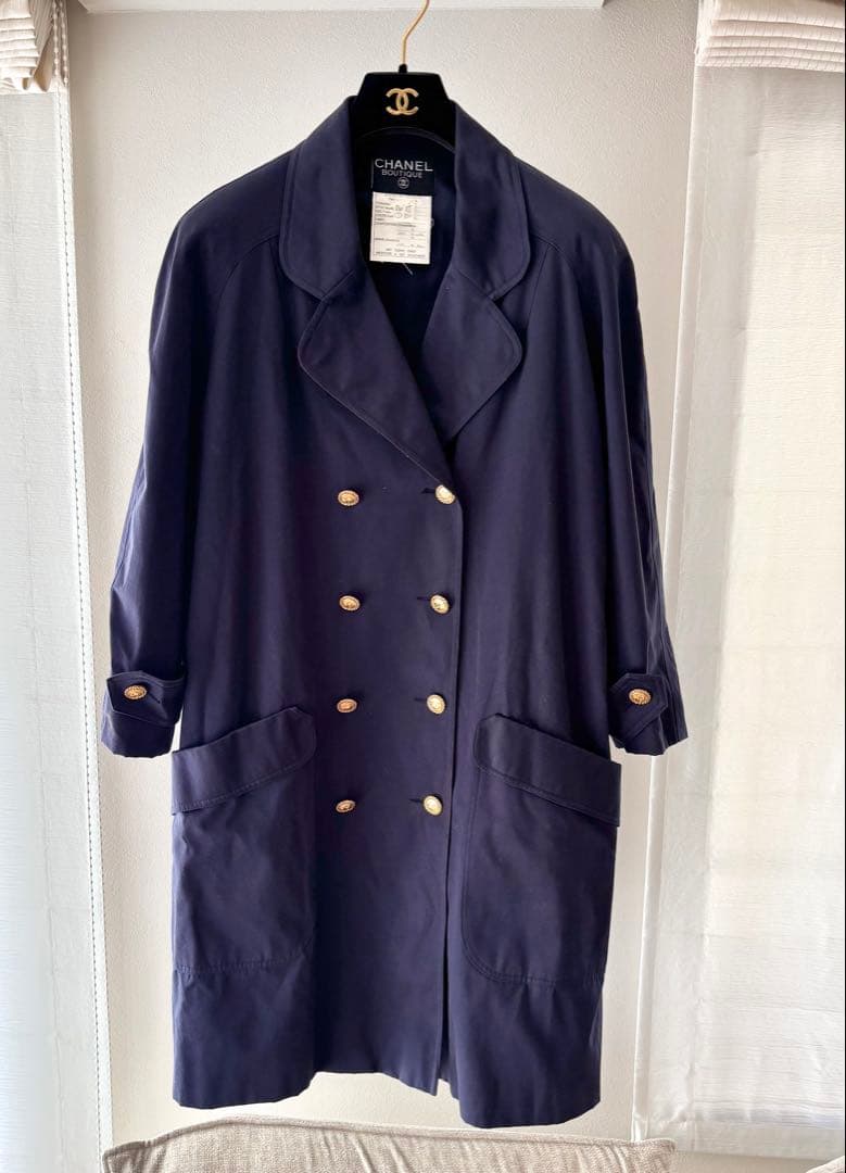 CHANELトレンチオーバーコートネイビー40
