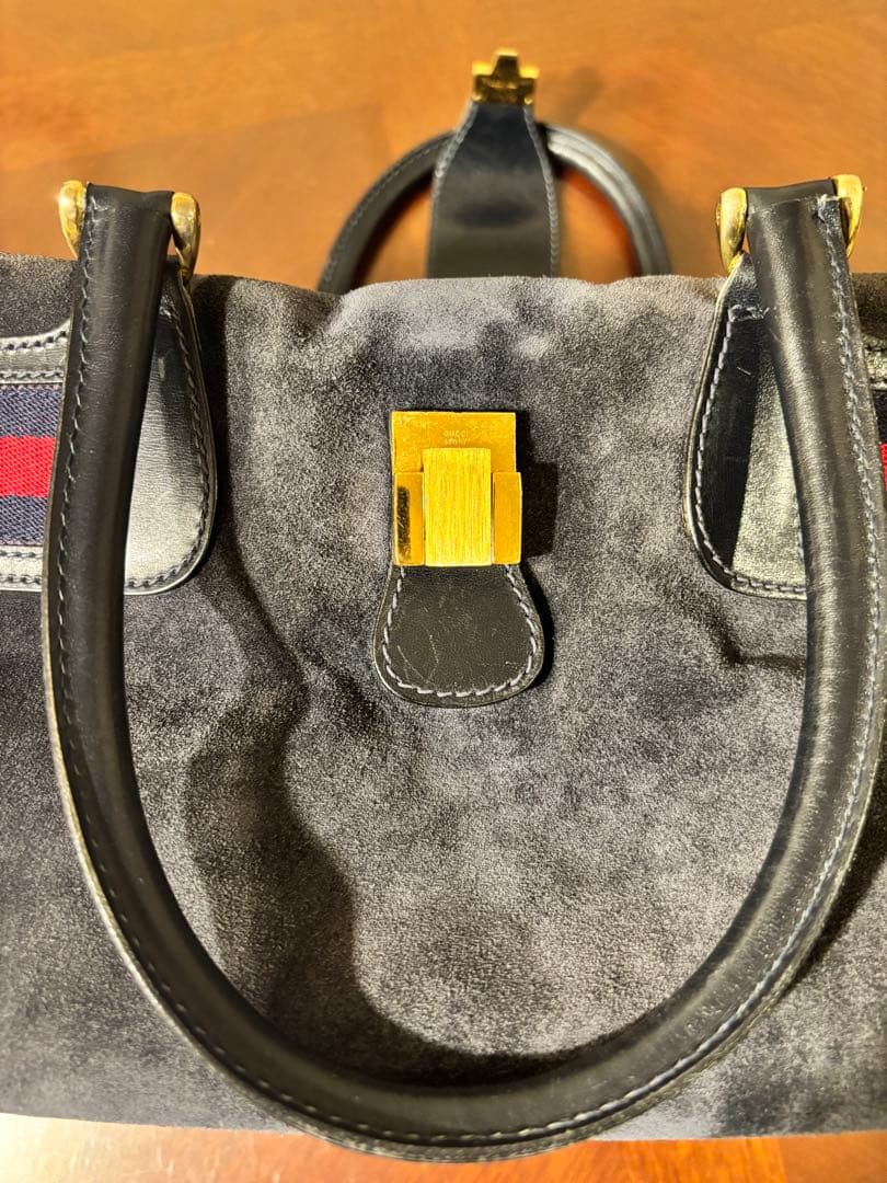 希少 GUCCI グッチ ヴィンテージ スエード ボストンバッグ シェリーライン