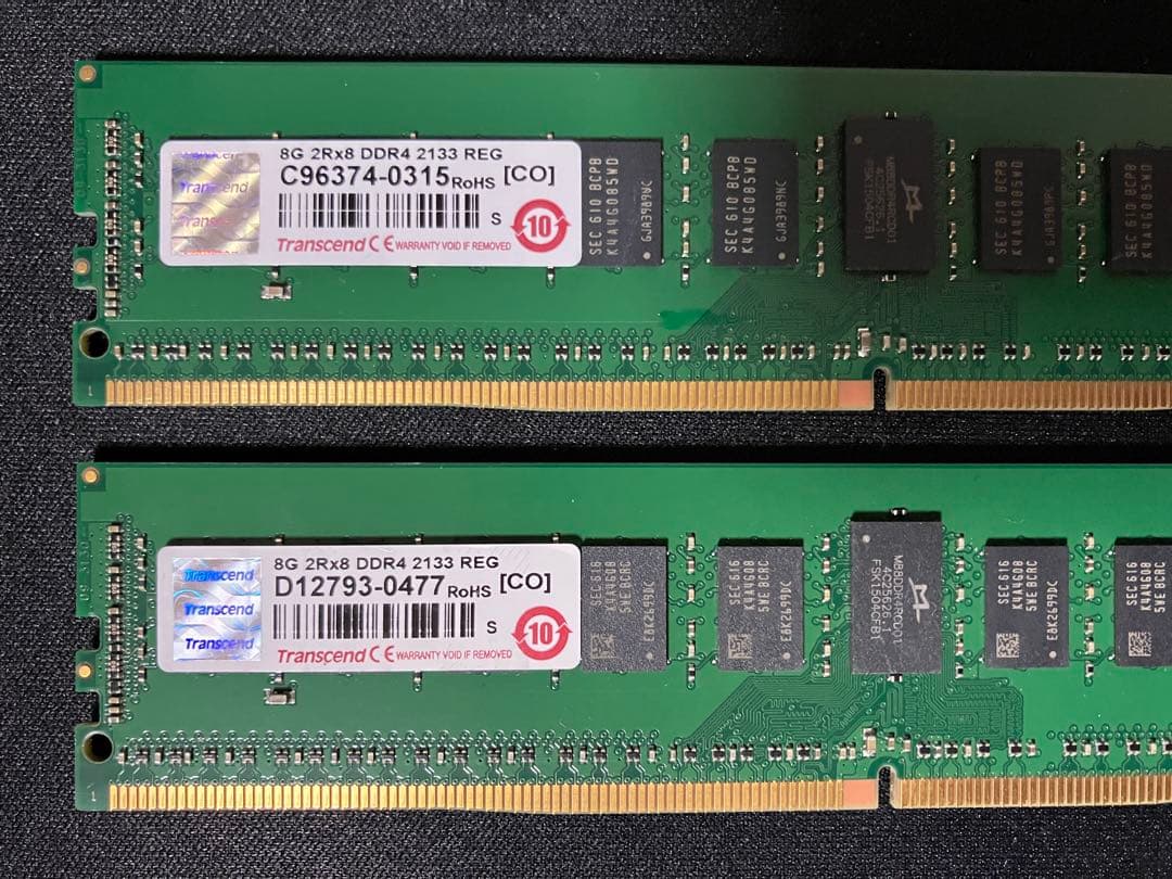 Transcend 8GBx2 DDR4 メモリ（Registered ECC）