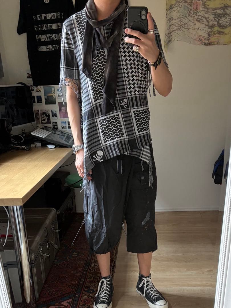 mastermind JAPAN Tシャツ ドクロ　レイヤード　フリンジ M