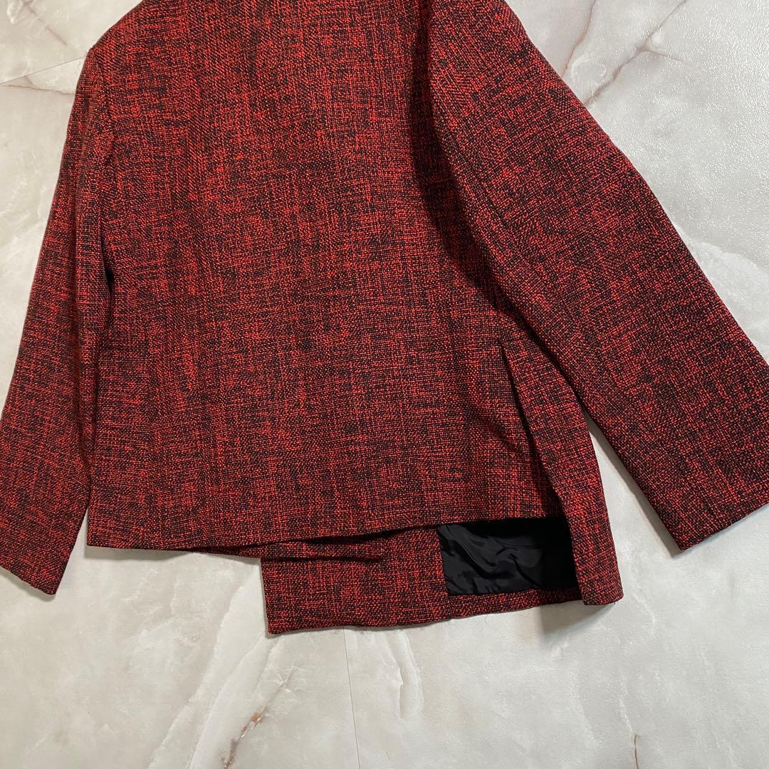 B17780 美品 Y's ツイード アシンメトリー ダブルジャケット 赤系
