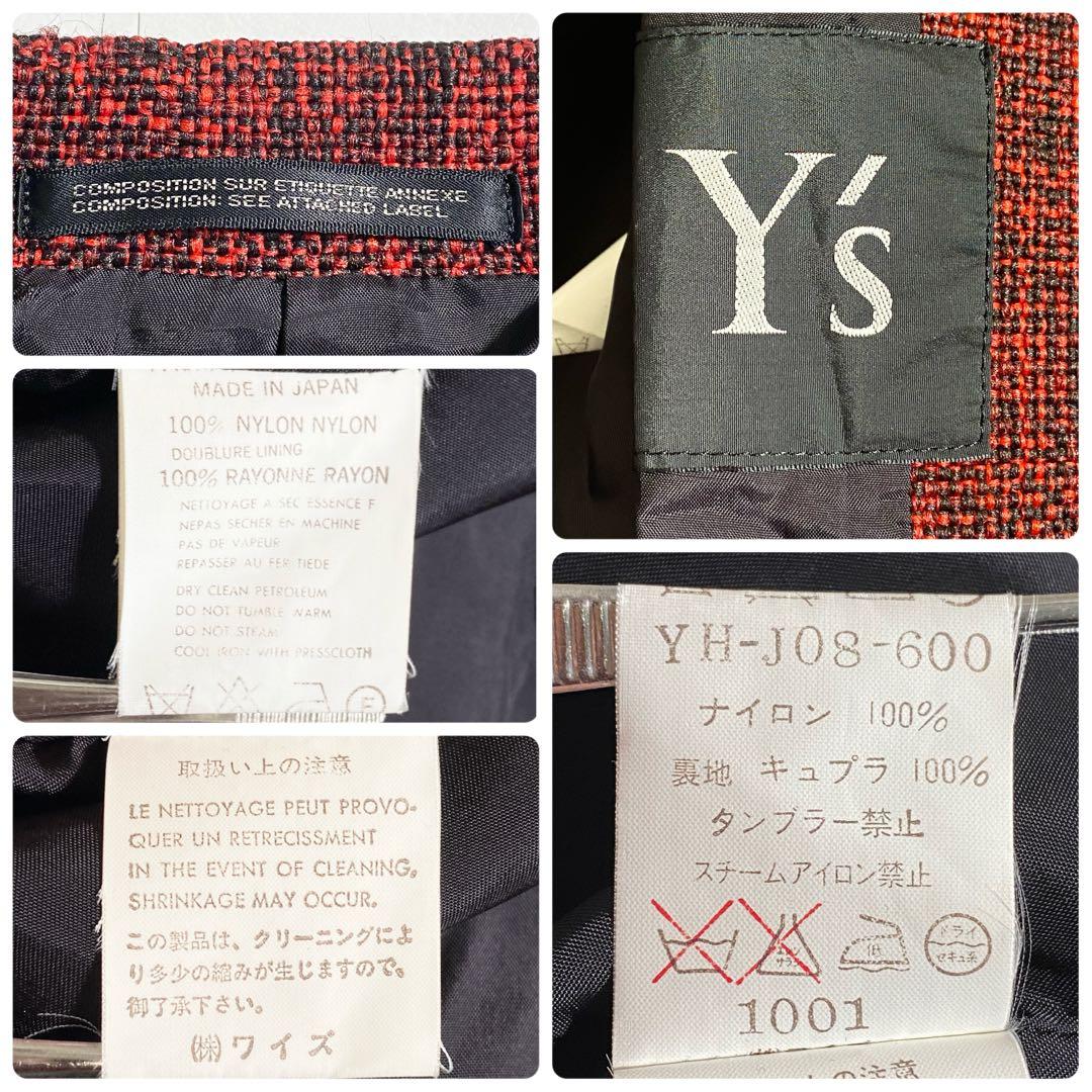 B17780 美品 Y's ツイード アシンメトリー ダブルジャケット 赤系