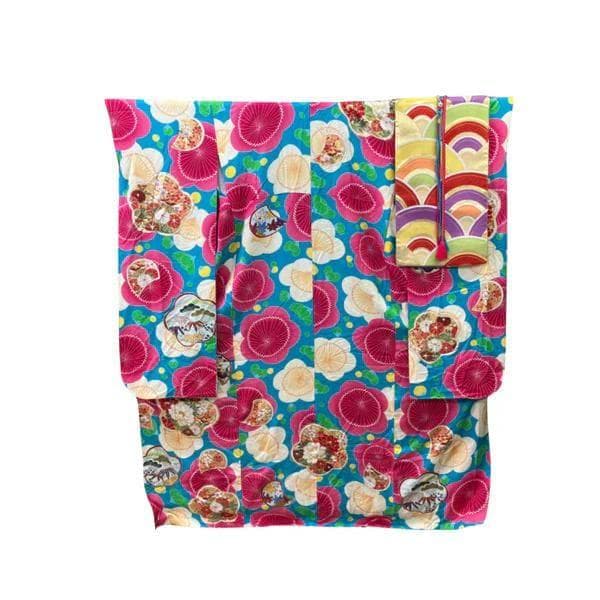 【美品】 振袖セット 正絹 レトロモダン 水色 S*13 ●