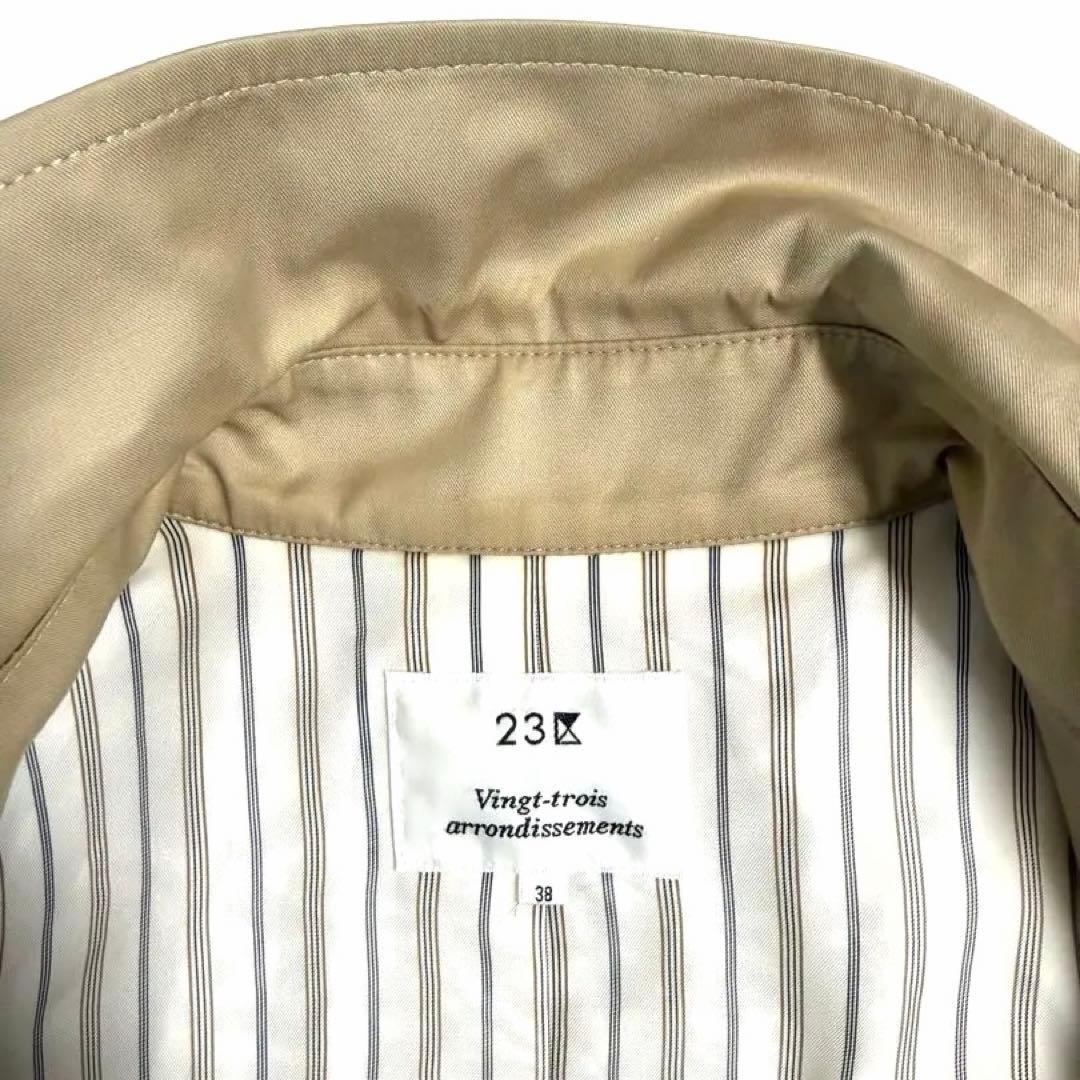 23区 ショートトレンチハーフコートベージュ 38 ベルト付きレザー調バックル