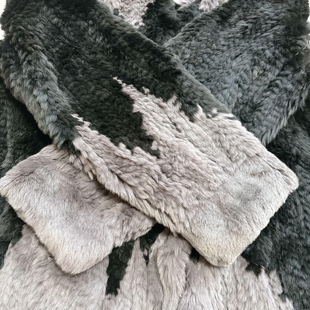AJK Ace Fur Knit ファーコート 切替デザイン グレー×ブラック