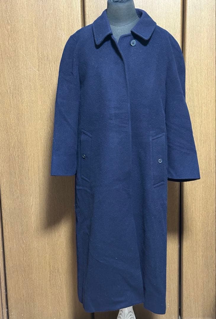 【美品】希少　レトロ　バーバリー ウールカシミヤ混　ステンカラーコート　ネイビー