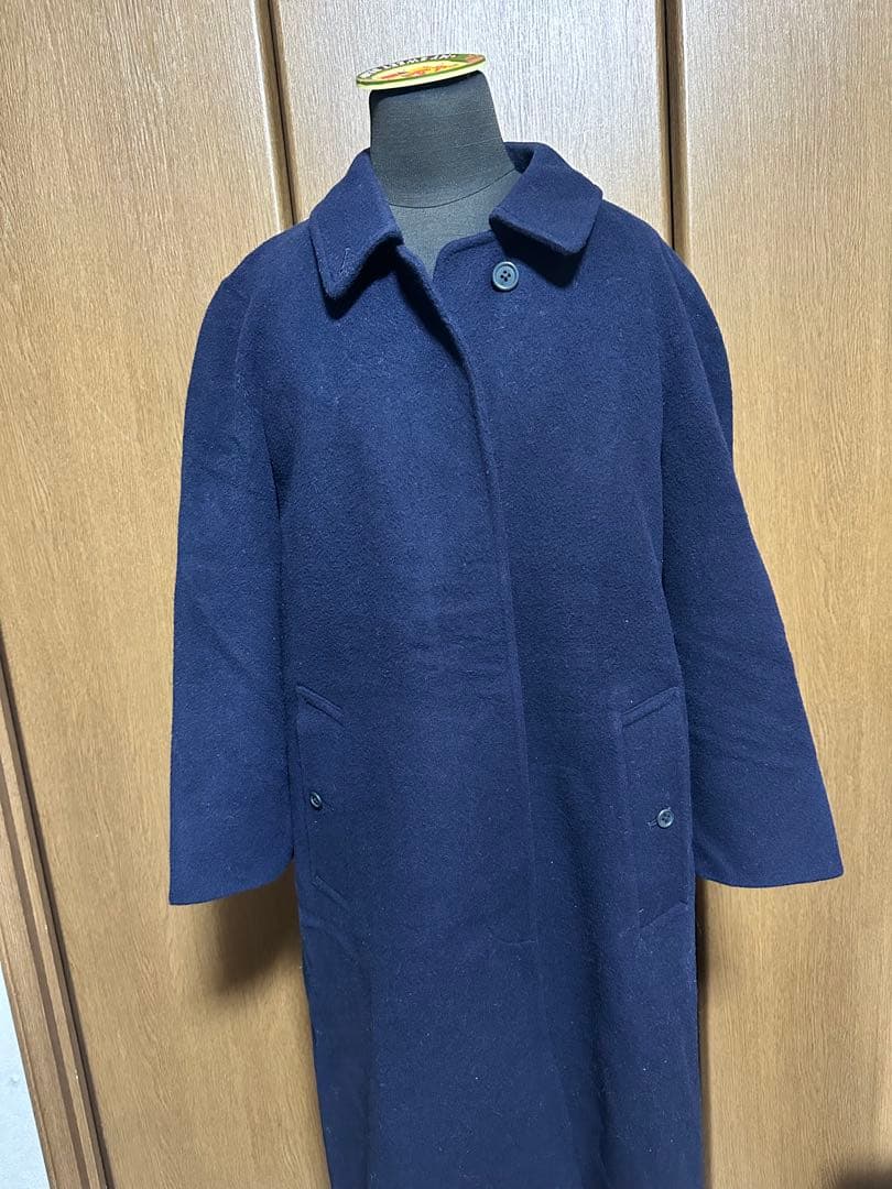 【美品】希少　レトロ　バーバリー ウールカシミヤ混　ステンカラーコート　ネイビー