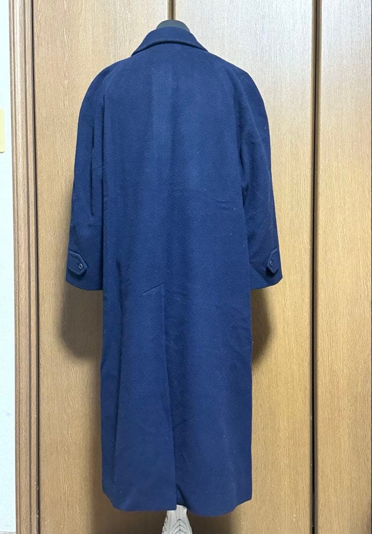 【美品】希少　レトロ　バーバリー ウールカシミヤ混　ステンカラーコート　ネイビー