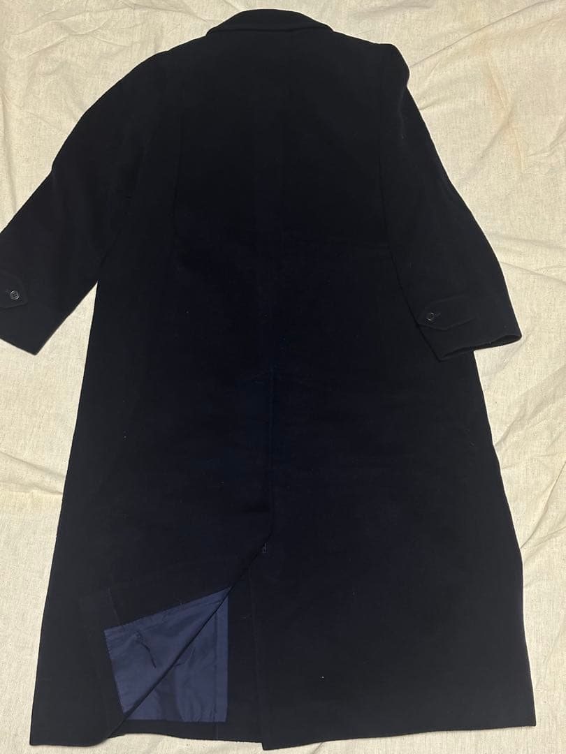 【美品】希少　レトロ　バーバリー ウールカシミヤ混　ステンカラーコート　ネイビー