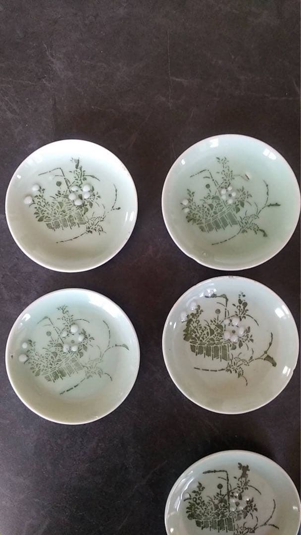 青磁　小皿　豆皿　印判　ヴィンテージ　古道具　瀬戸　煎茶器　アンティーク