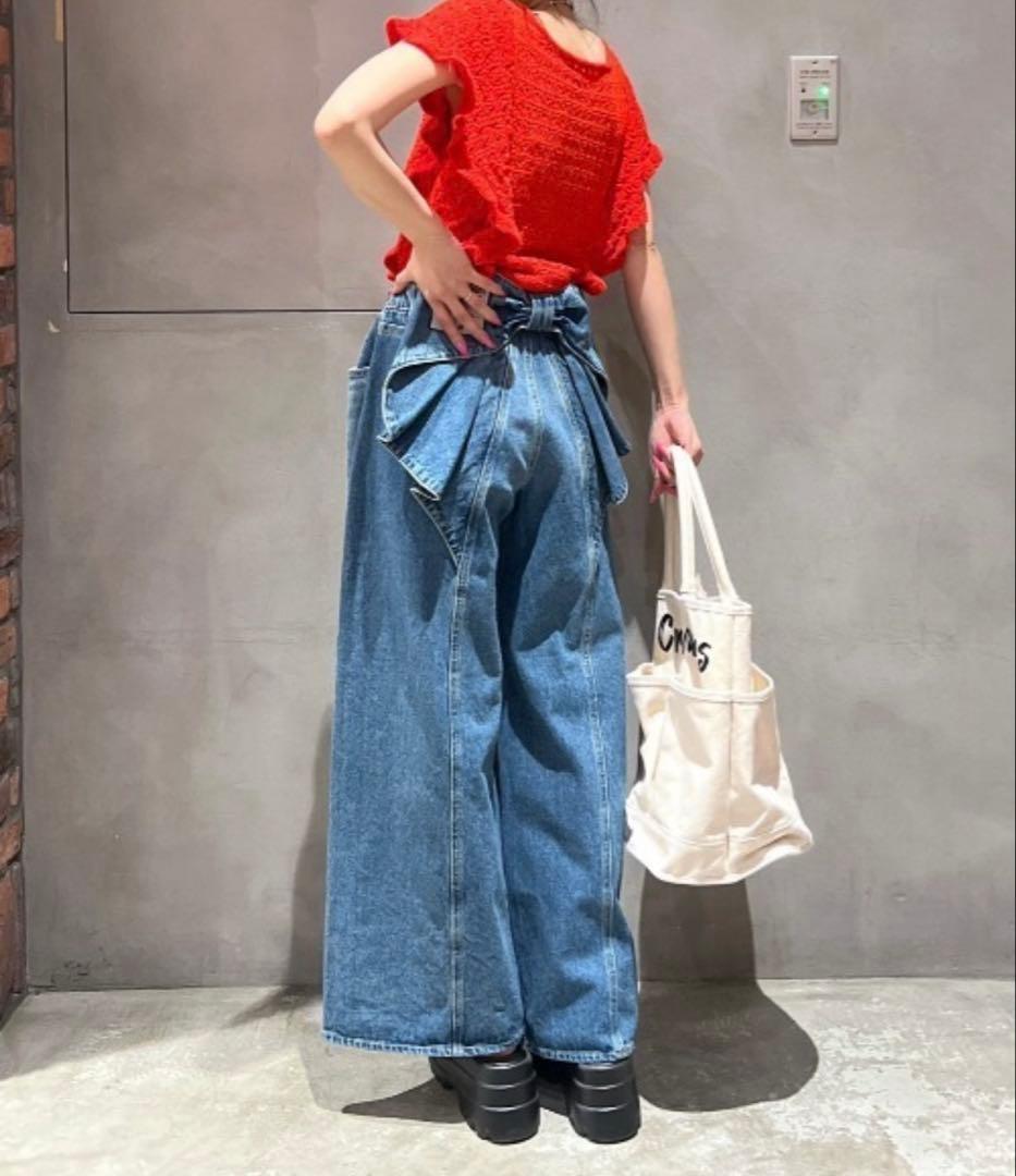 リボン付きワイドレッグデニム大人気のデニムRODEO CROWNS WIDE新品