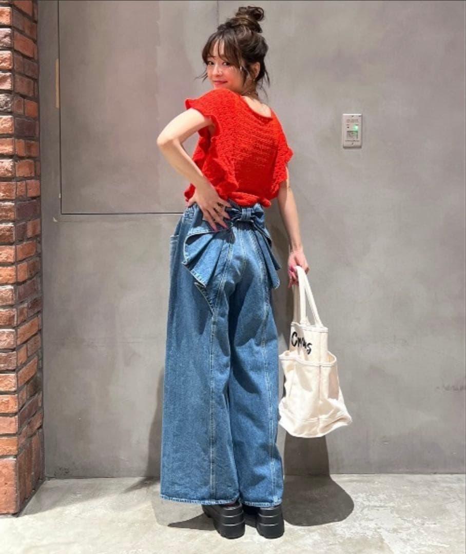 リボン付きワイドレッグデニム大人気のデニムRODEO CROWNS WIDE新品