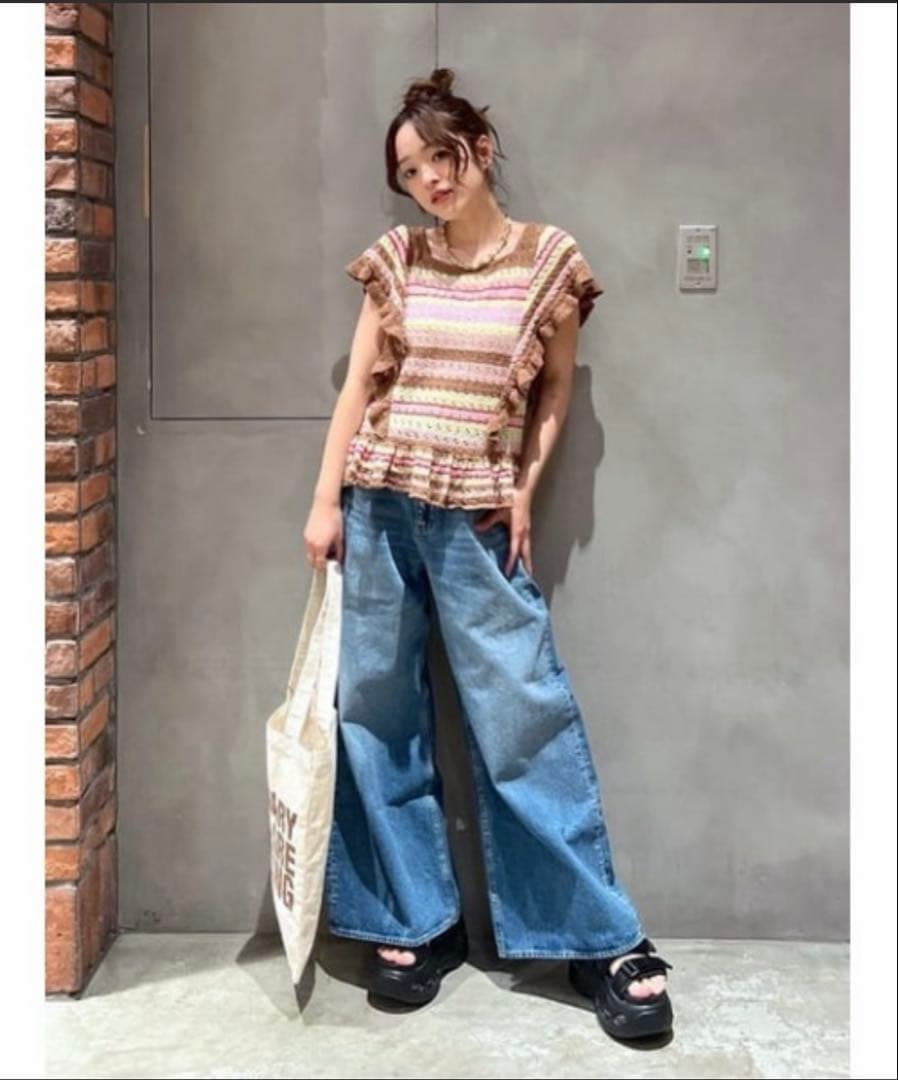 リボン付きワイドレッグデニム大人気のデニムRODEO CROWNS WIDE新品
