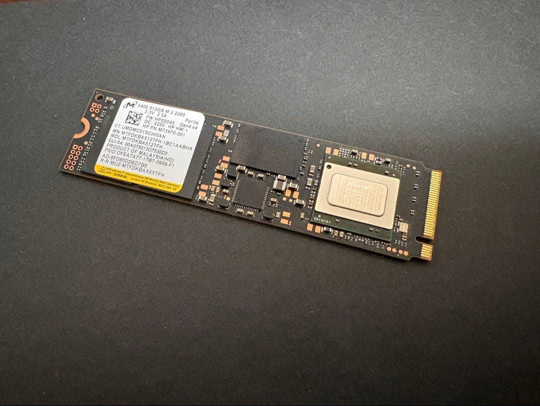 Micron m.2 ssd 3400 512gb 動作確認済み