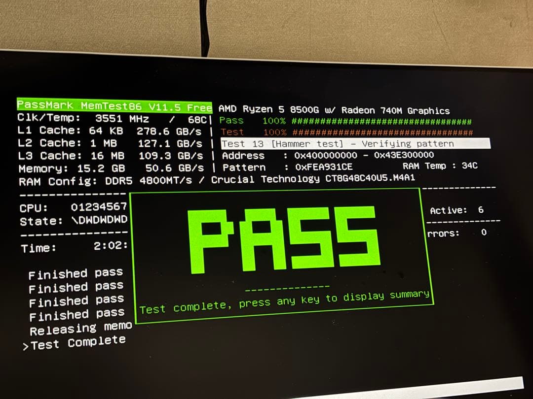 Crucial DDR5-4800 8GBx2枚 16GB 動作確認済み