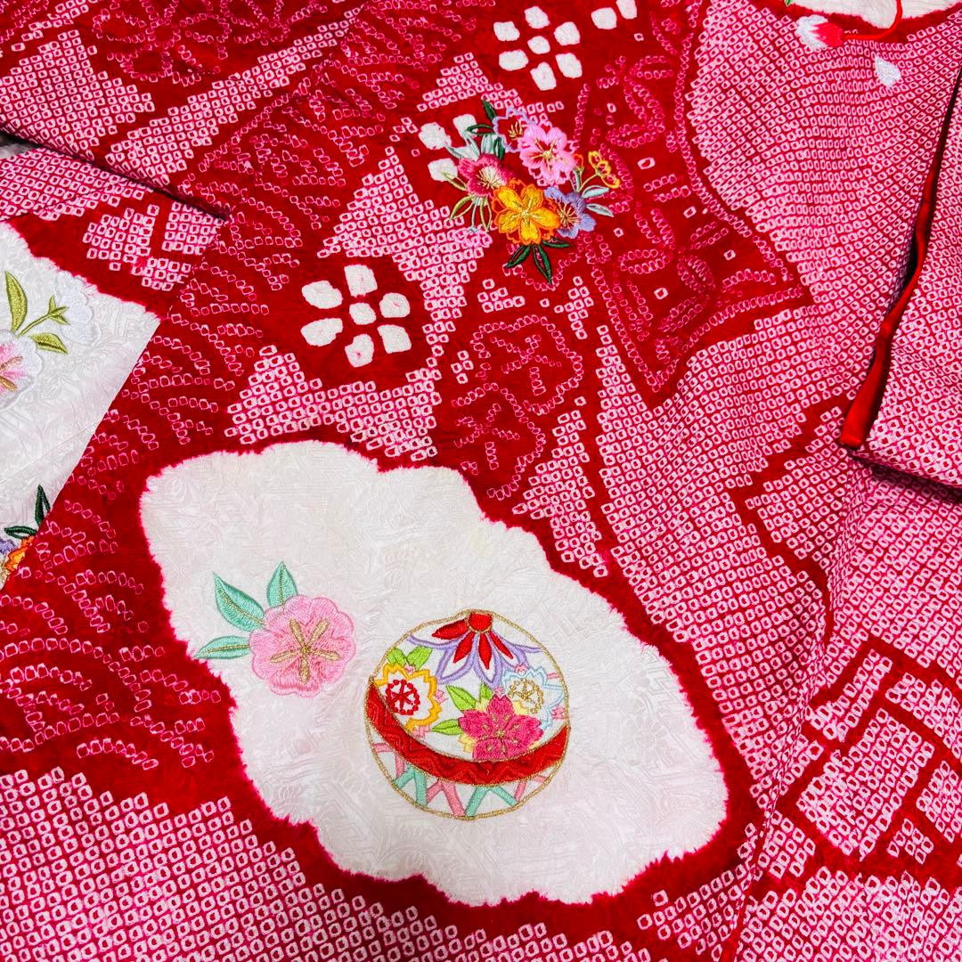 専用 【新品未使用】豪華総絞り 総刺繍 正絹 お宮参り 産着 長襦袢付 赤