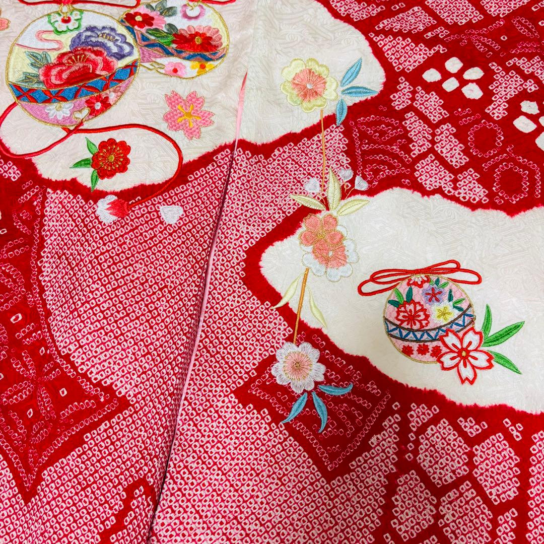 専用 【新品未使用】豪華総絞り 総刺繍 正絹 お宮参り 産着 長襦袢付 赤