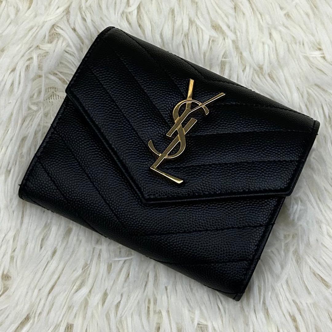 専用◆極美品◆SAINT LAURENT キルティング YSLロゴ 三つ折り財布