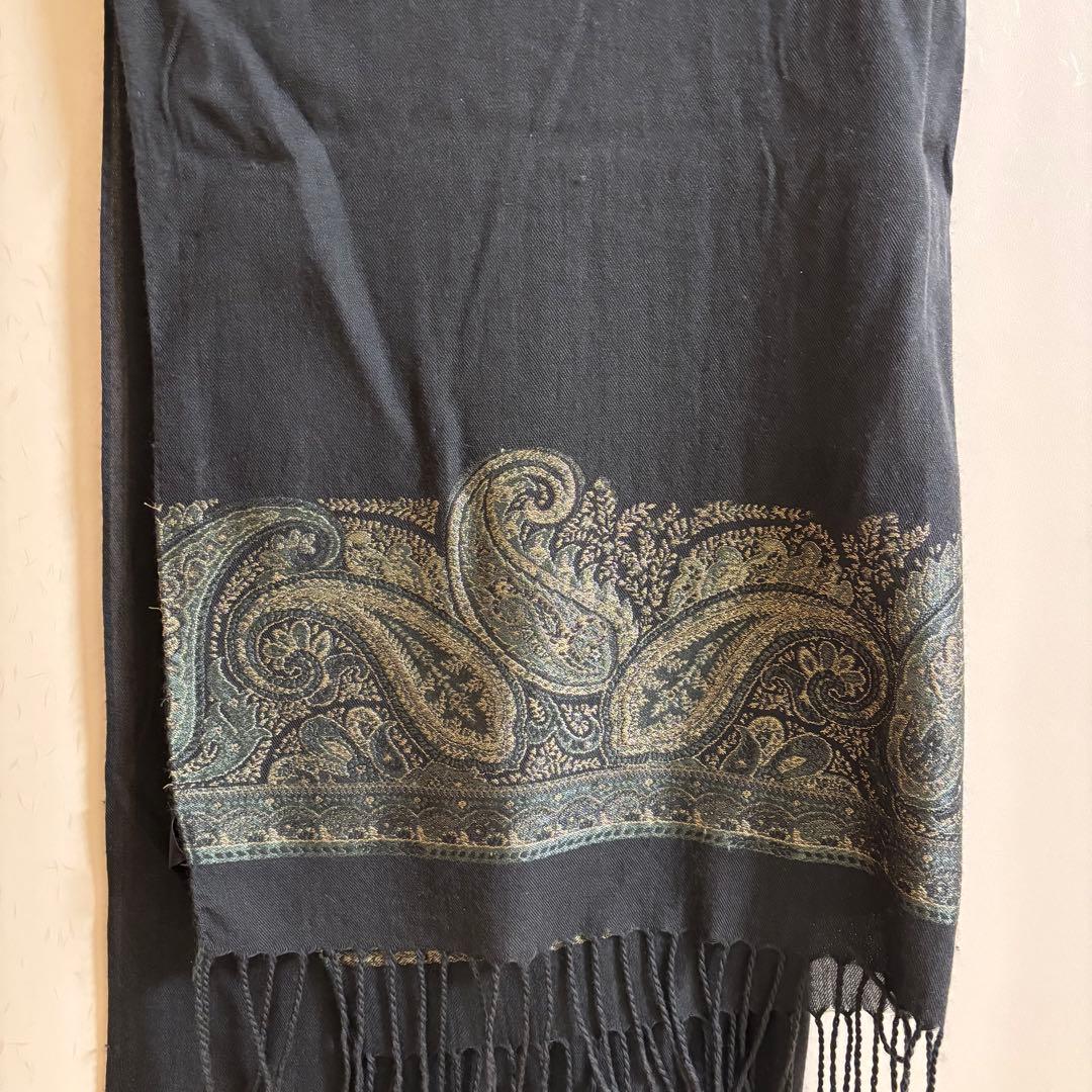 ETRO ウール カシミヤ ペイズリー柄 大判 ストール 深緑 レディース