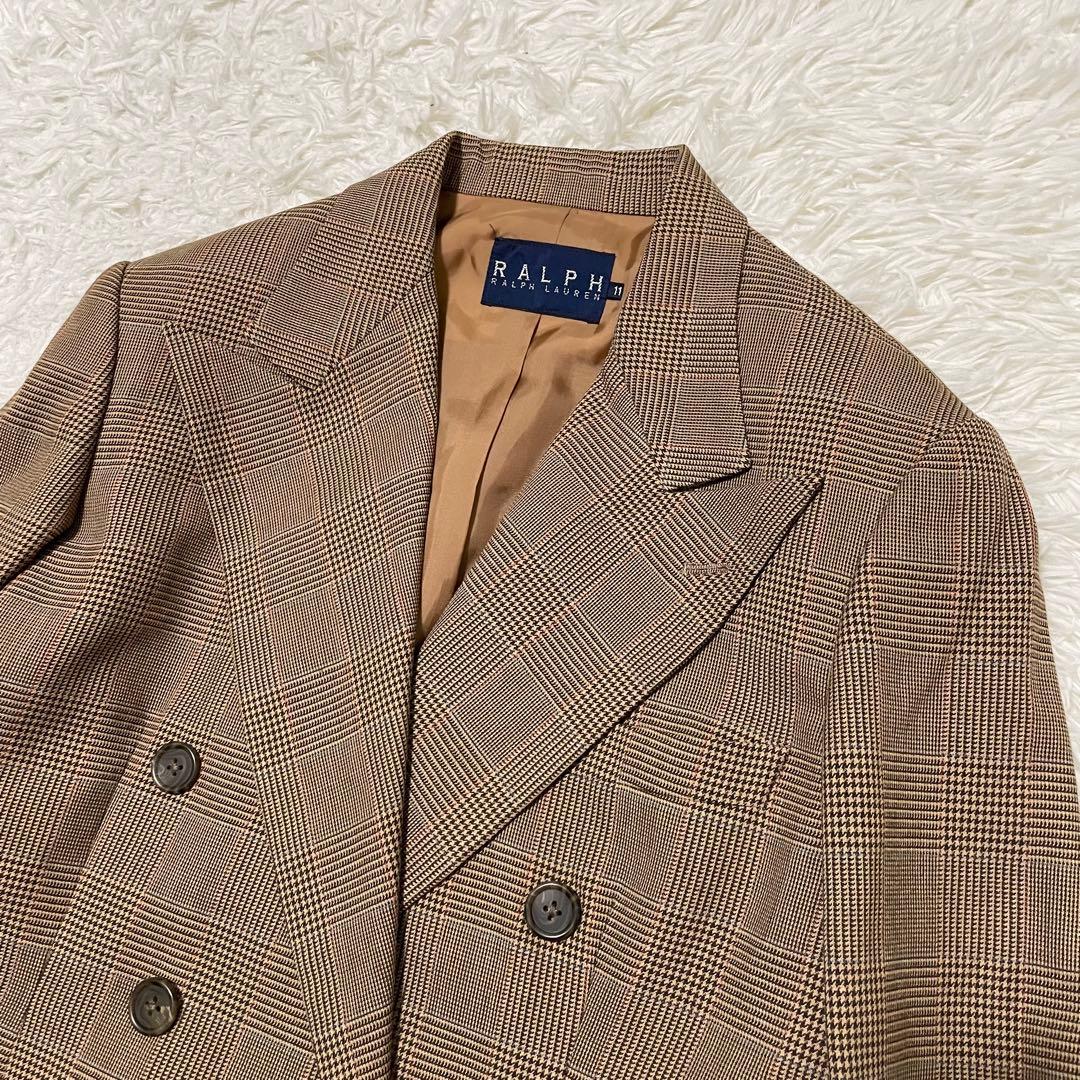美品 ラルフローレン グレンチェック ブレザー ハニーベージュ 11/L相当