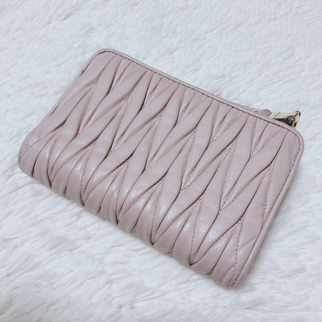 ♡美品♡MIU MIU マテラッセ 三つ折り財布 L字 ファスナー ピンク 金具
