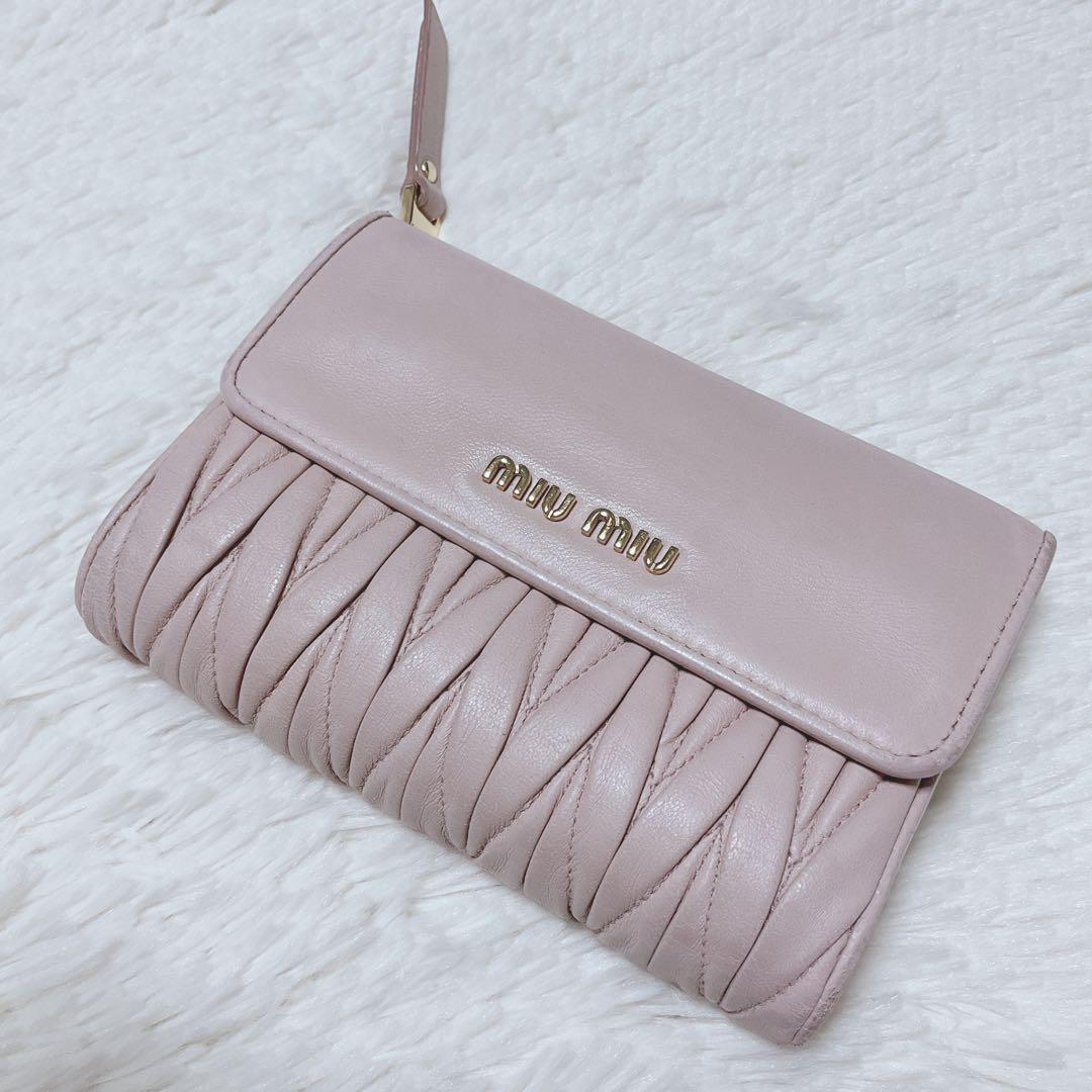 ♡美品♡MIU MIU マテラッセ 三つ折り財布 L字 ファスナー ピンク 金具