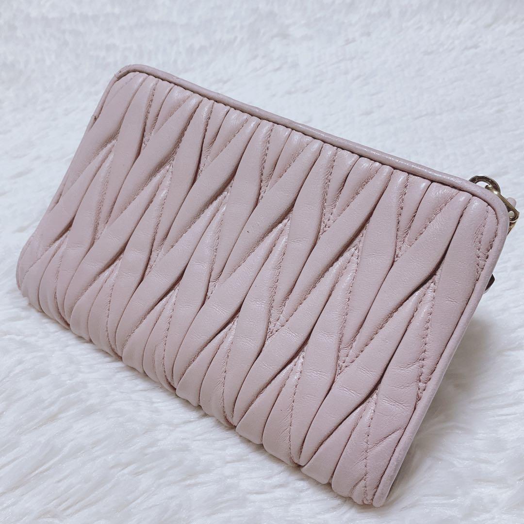 ♡美品♡MIU MIU マテラッセ 三つ折り財布 L字 ファスナー ピンク 金具