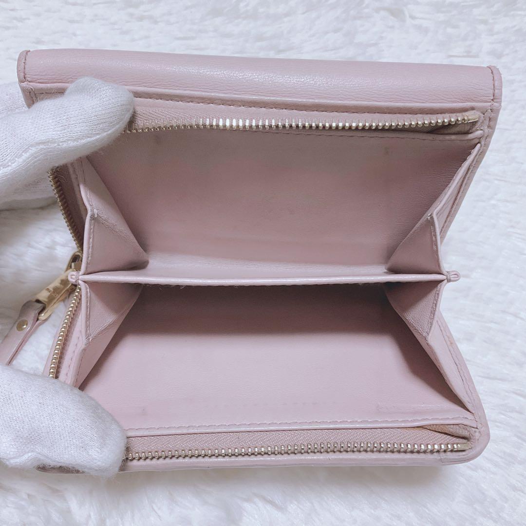 ♡美品♡MIU MIU マテラッセ 三つ折り財布 L字 ファスナー ピンク 金具