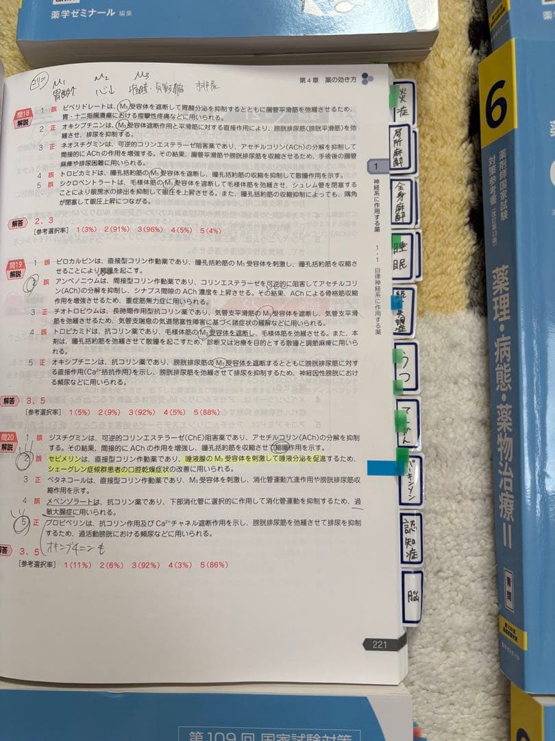 第109回薬剤師国家試験対策参考書の全巻セット　薬ゼミ講義の書き込み有り