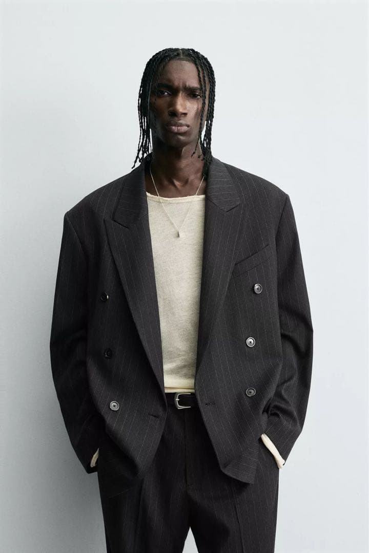 ZARA ザラ ダブルブレスト ストライプ柄スーツブレザー M