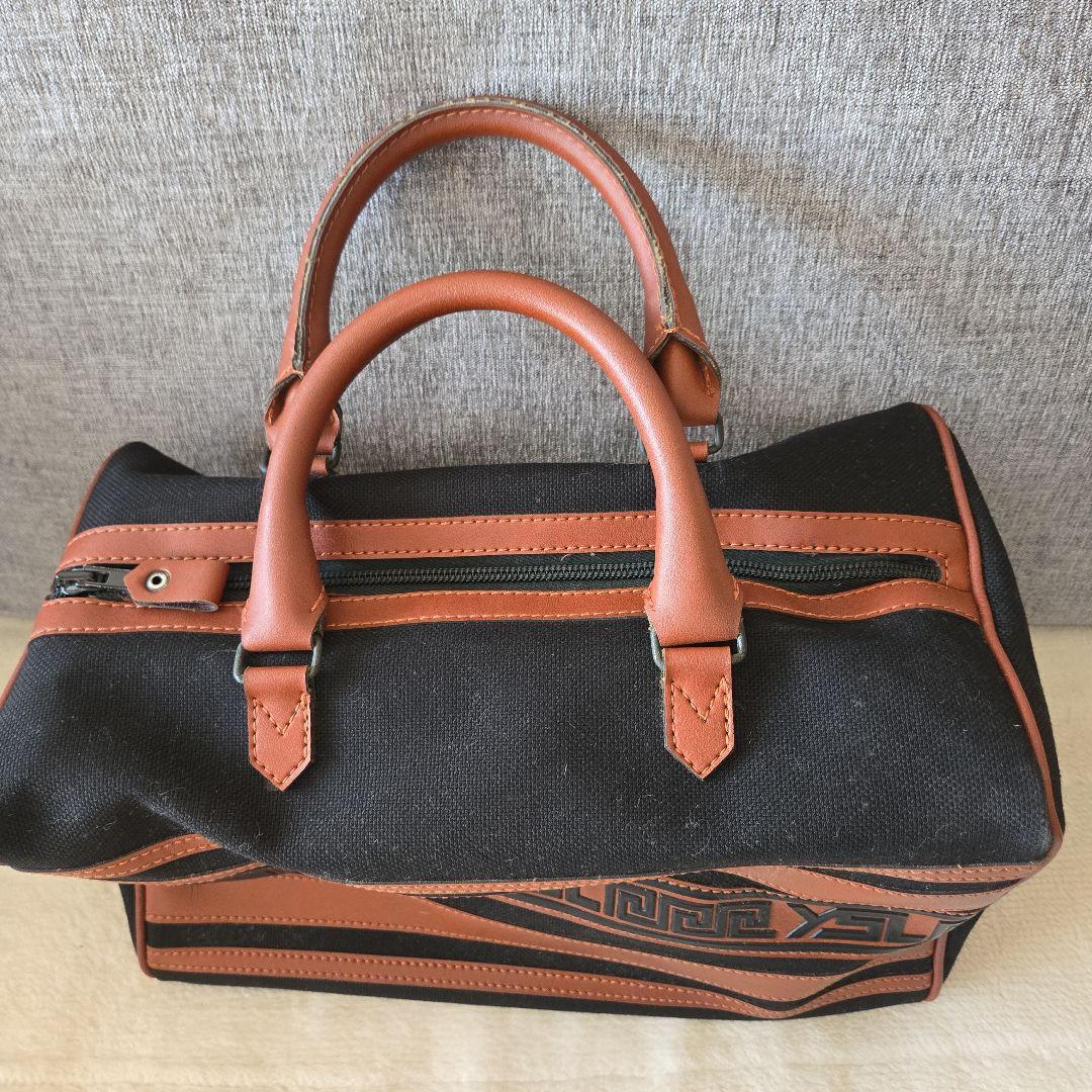 YSL/イヴ・サンローラン ボストンバッグ 黒・茶色 ストライプ