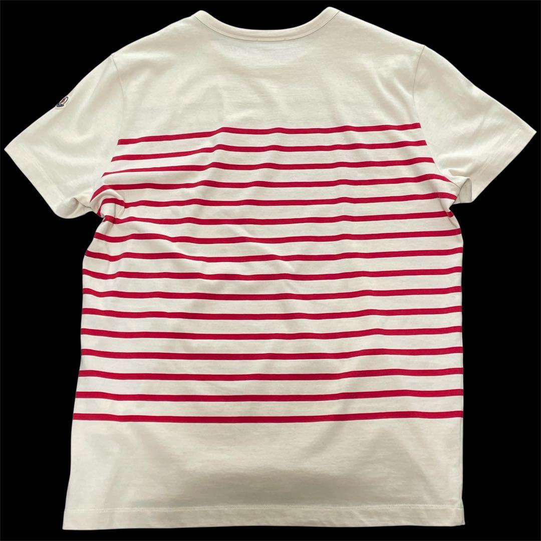 【美品】モンクレール　イエローシャーク　ワッペン付きボーダー総柄tシャツQR搭載