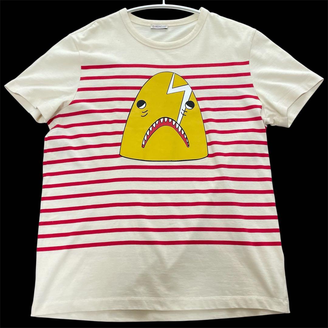 【美品】モンクレール　イエローシャーク　ワッペン付きボーダー総柄tシャツQR搭載