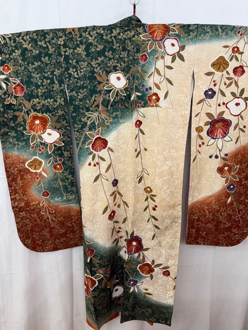 296)着物　振袖　正絹　絞り　美品　身丈157cm