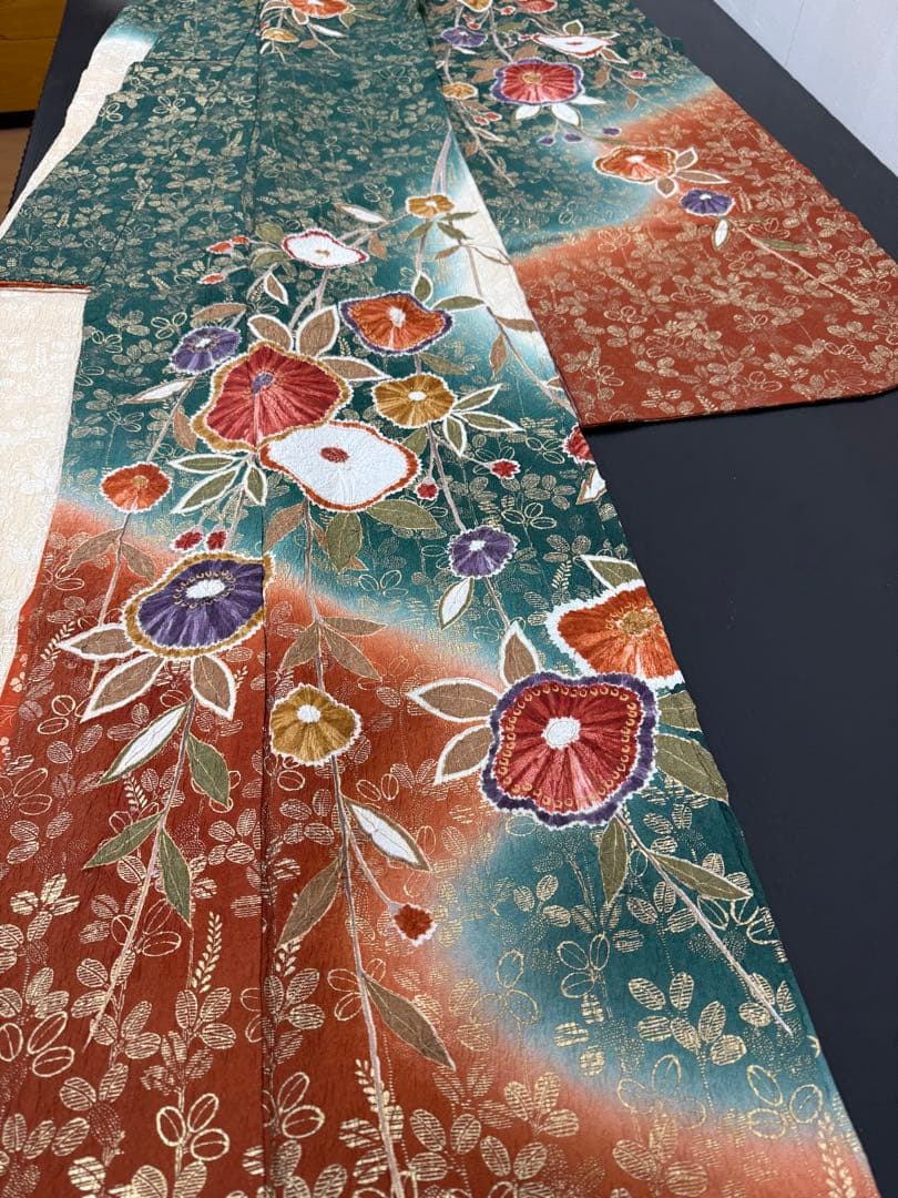 296)着物　振袖　正絹　絞り　美品　身丈157cm