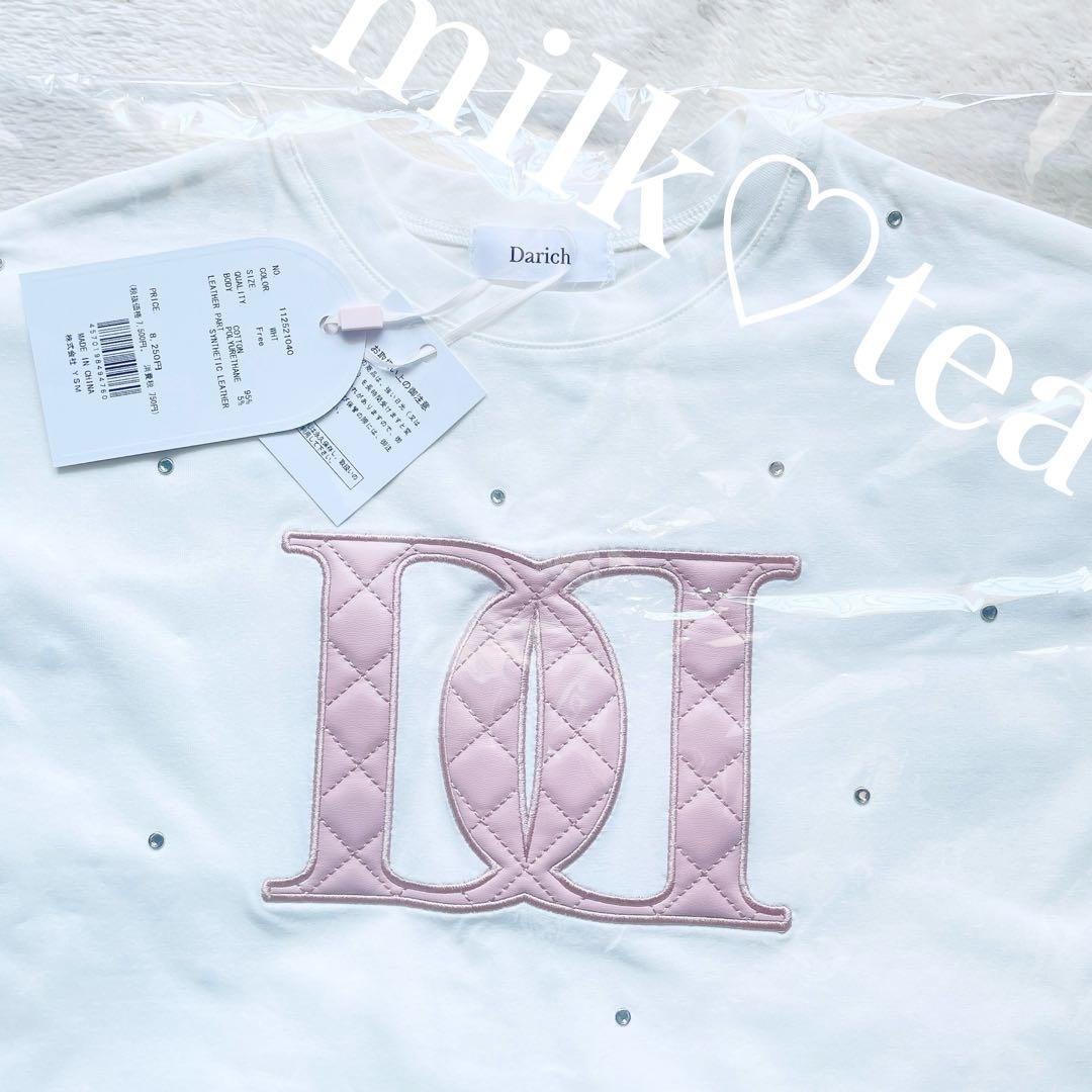新品タグ付 ホワイト ダーリッチ キルティングアップリケビジューTシャツ フリー