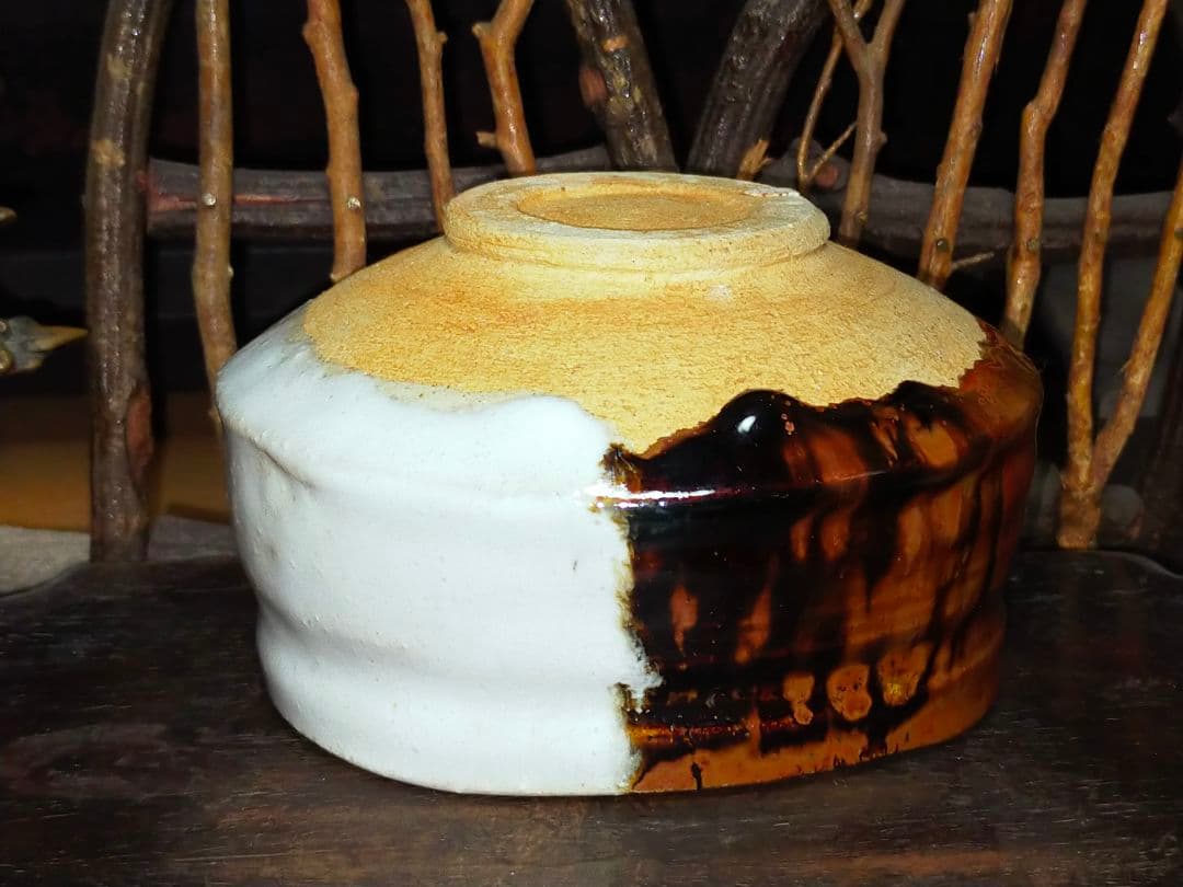 ♥美濃焼　茶碗　片身替わり　骨董品