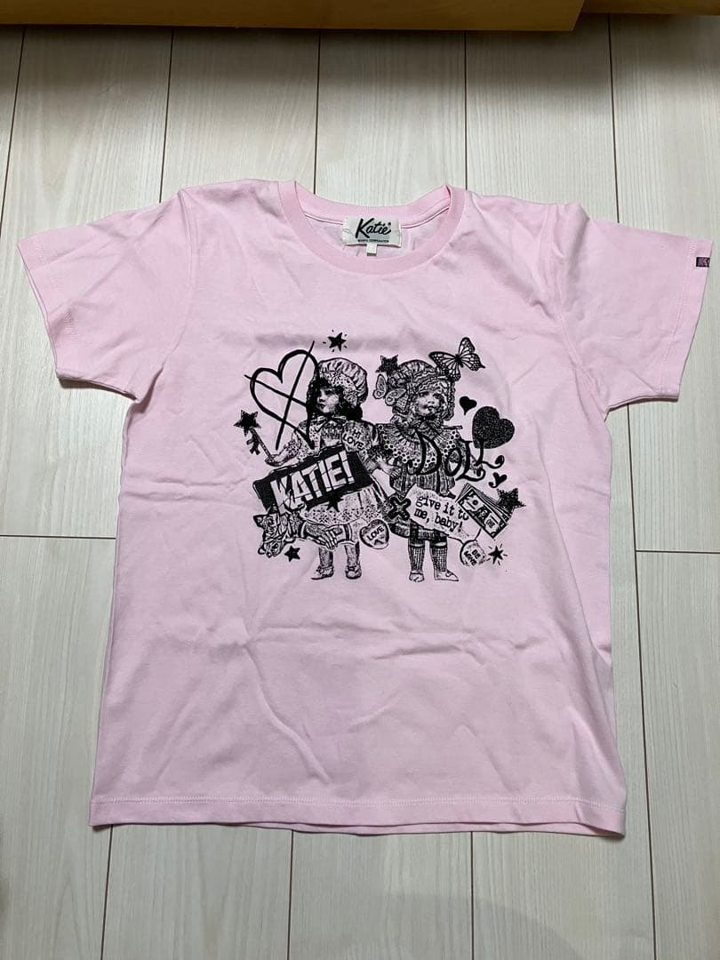 Katie ピンク イラストプリント Tシャツ Mサイズ