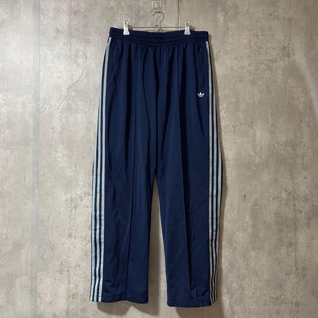 adidasアディダストラックパンツジャージ紺ネイビー水色ラインズボンワイド希少